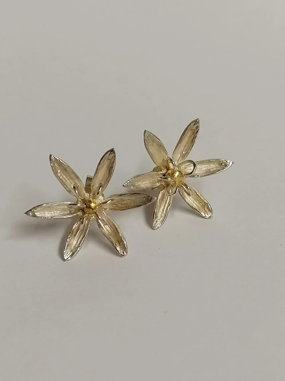 Sterling Silver Floral Stud Earrings - Silver and Gold Two-Tone